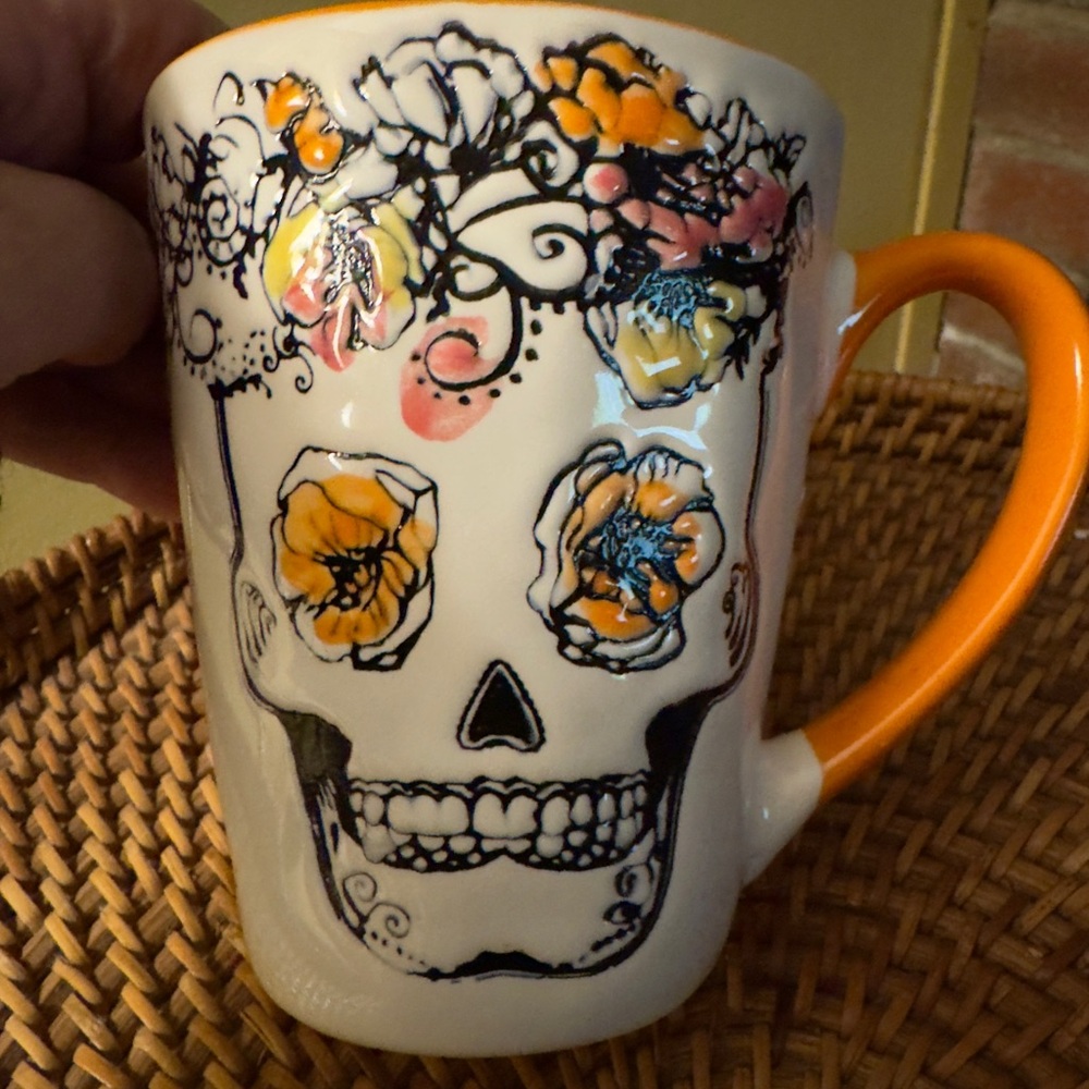Day of Dead Skeleton with flowers ceramic mug, 4.5” high - Picture 2 of 5